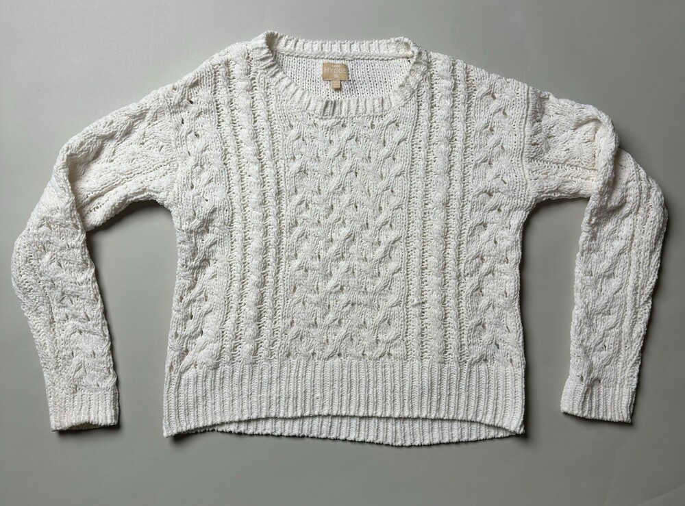 Aero Hygge Sweater Womens Small White Cable Knit Pullover Cozy Soft Textured Top